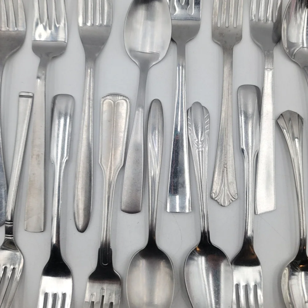 45pc Mixed Stainless Steel Flatware Lot Mismatched Garden Art Crafts Restaurant